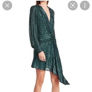 Elegant Green Sequin Wrap Dress
